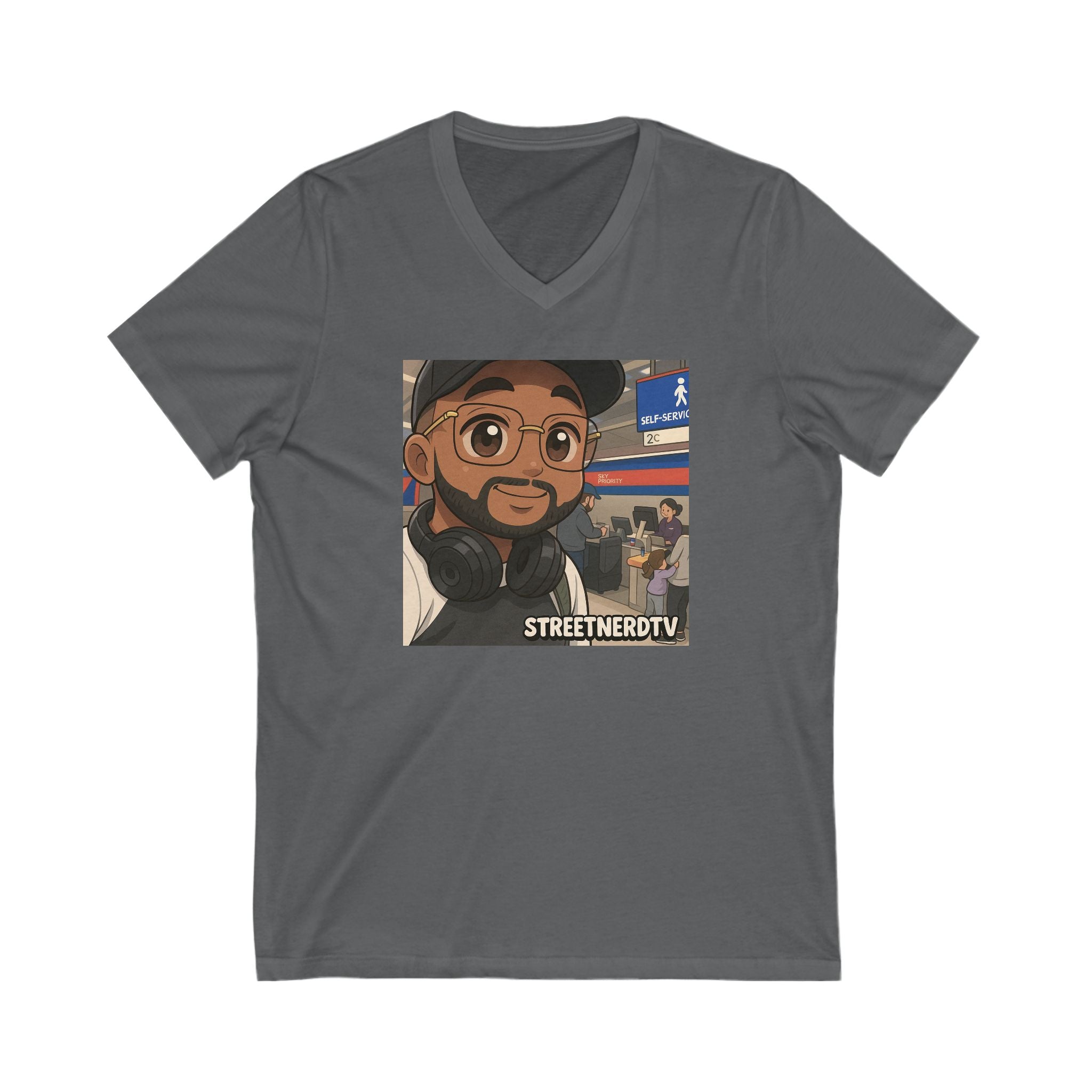 Street Nerd TV Unisex V-Neck Tee, Podcast Merchandise, Casual Wear, Unique Graphic T-Shirt, Gift for Fans, Everyday Comfort